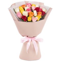 25 разноцветных роз Розовое сердце