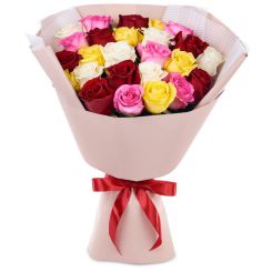 25 разноцветных роз в букете Мохито